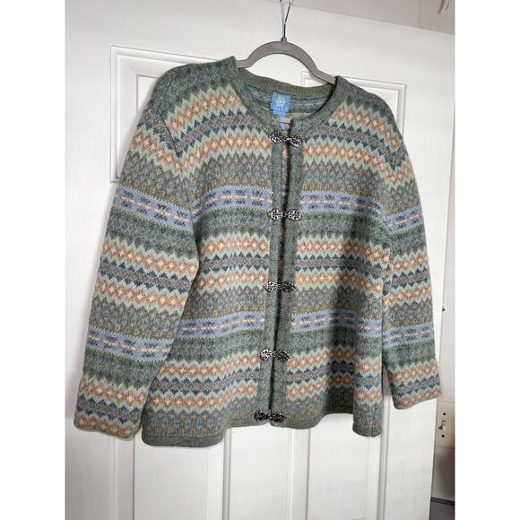 Frost 100% Lambs Wool cardigan sweater with metal fashion clasps - size XL - Picture 1 of 12
